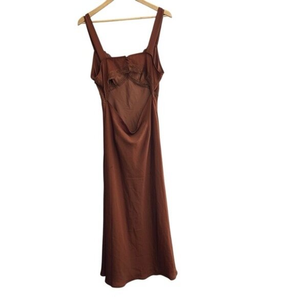 Forever 21 XL Brown Slip Dress Lace Detail Cut-Out Back Sleeveless Y2K Aesthetic - Picture 3 of 12